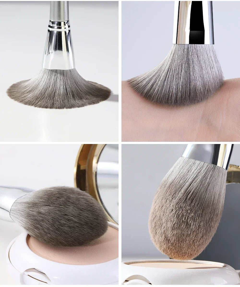 14-Piece Silver Makeup Brush Set | Face & Eye Cosmetic Brushes Makeup Brush Set QXL
