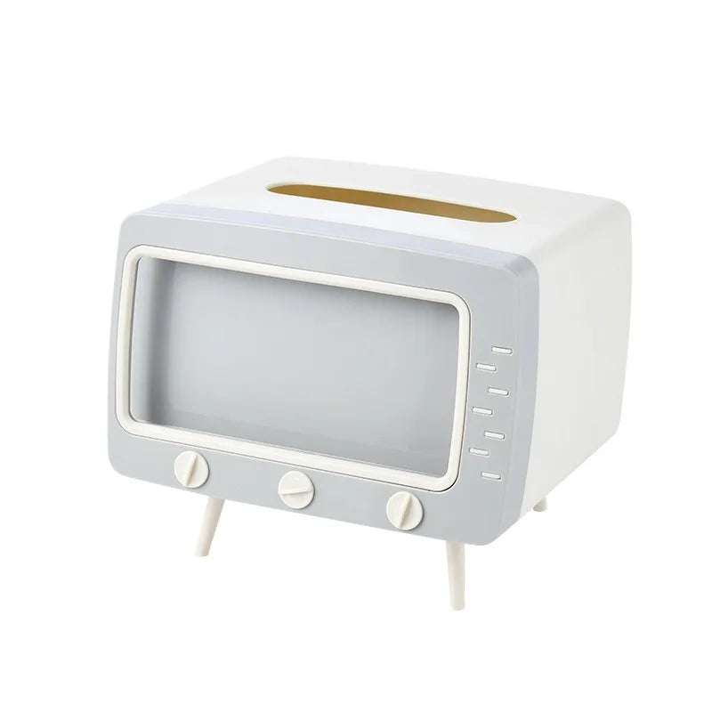 Retro TV Tissue Box Holder with Phone Stand | Desktop Decor Tissue Box Holder QXL