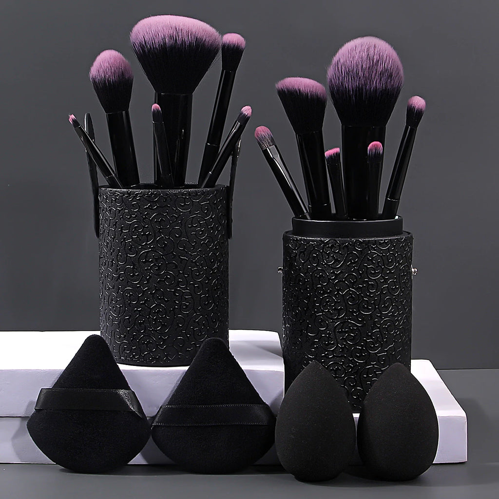 17-Piece Makeup Brush Set with Sponge, Puff & Organizer Makeup Brush Set QXL