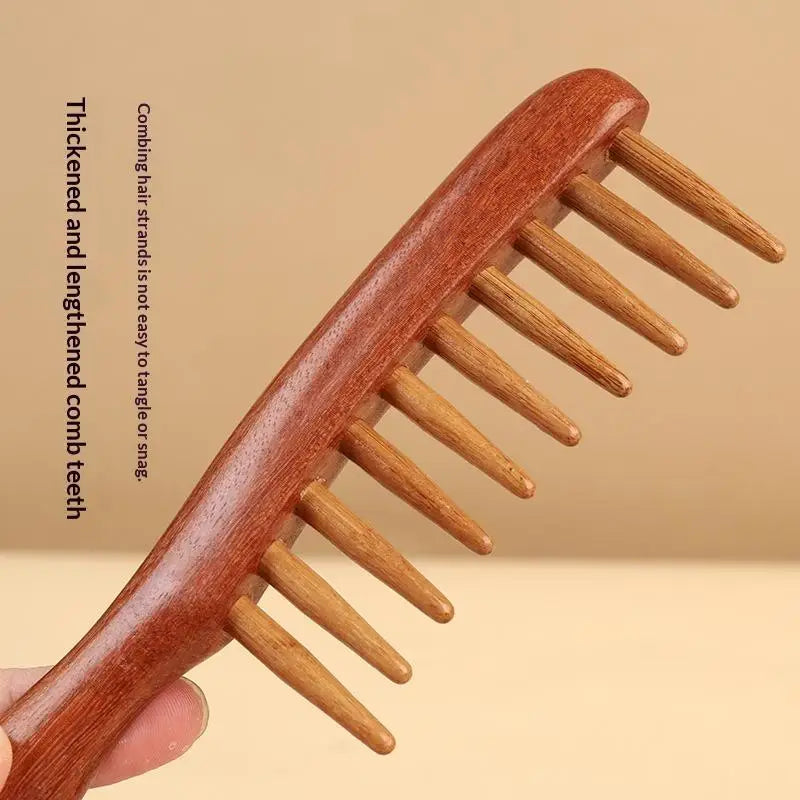 Sandalwood Wide Tooth Comb – Anti-Static Detangling & Scalp Care Wooden Hair Comb QXL