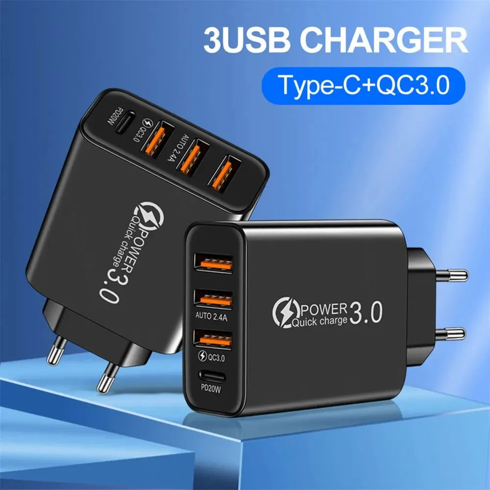 20W 4-Port USB-C PD Fast Charger Wall Adapter USB Wall Charger QXL