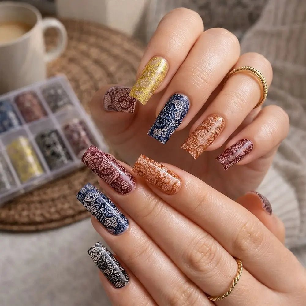 Nail Art Foil Stickers | Lace, Leopard & Sequin – 10pc Set Nail Art Stickers QXL