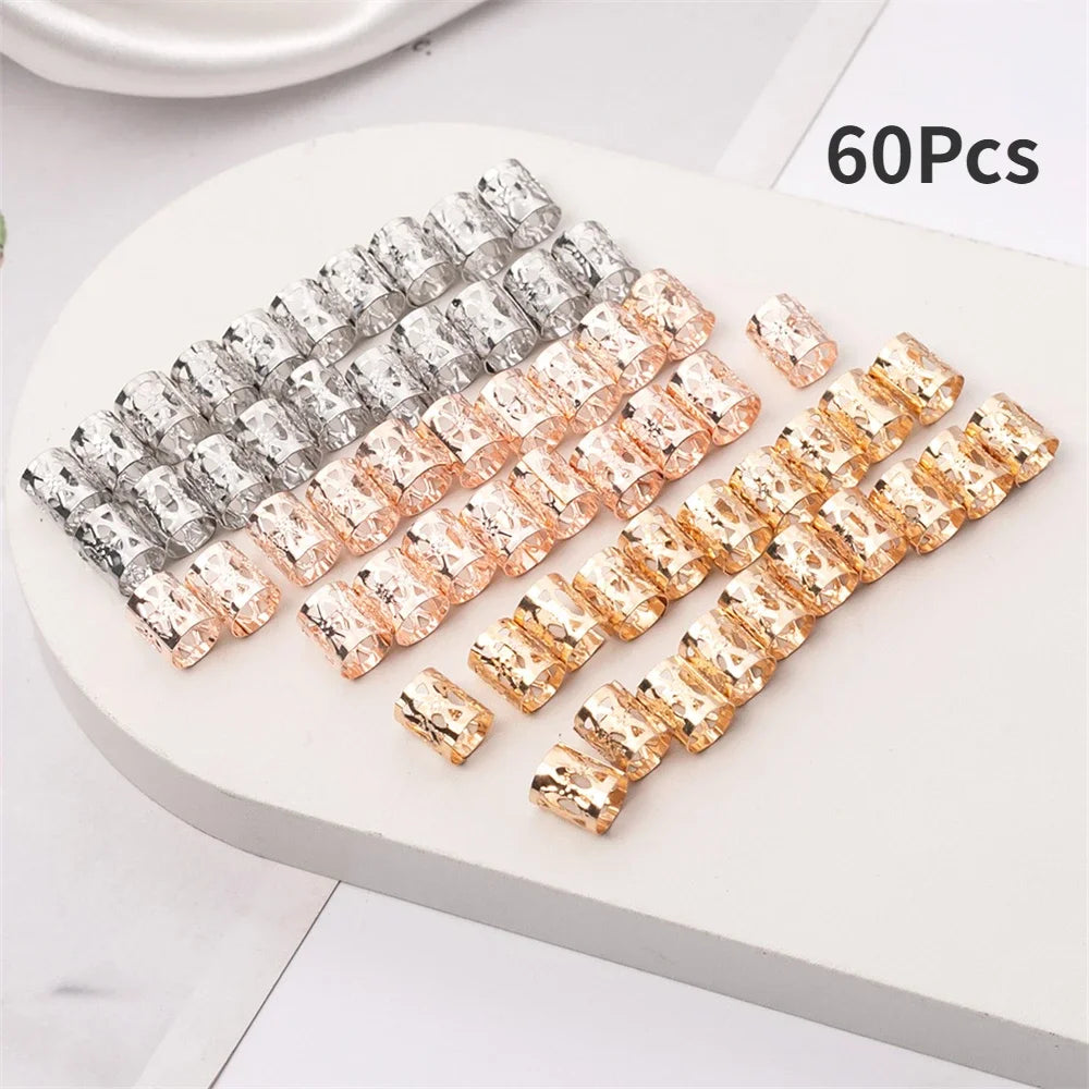 60-Pack Dreadlock Hair Rings & Braid Beads | Gold, Rose Gold Braid Hair Rings QXL