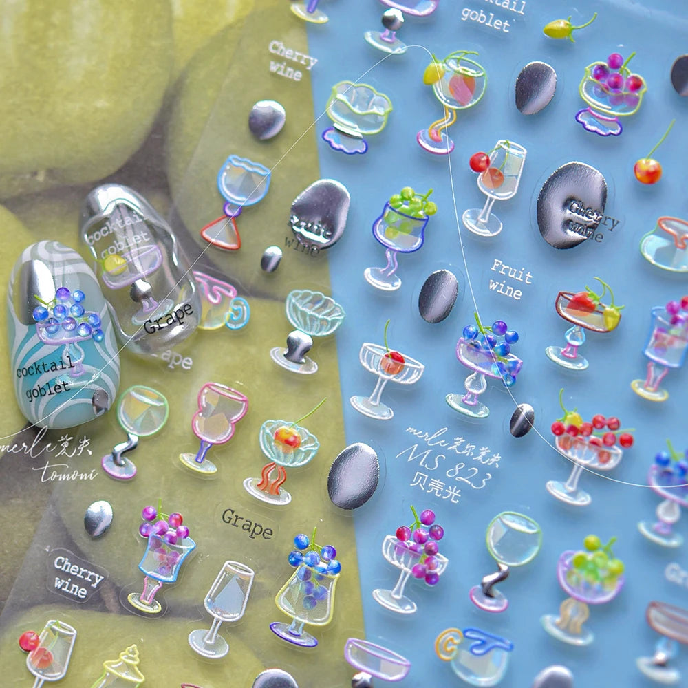 5D Fruit & Wine Glass Nail Stickers | Summer Manicure Decals Nail Art Stickers QXL