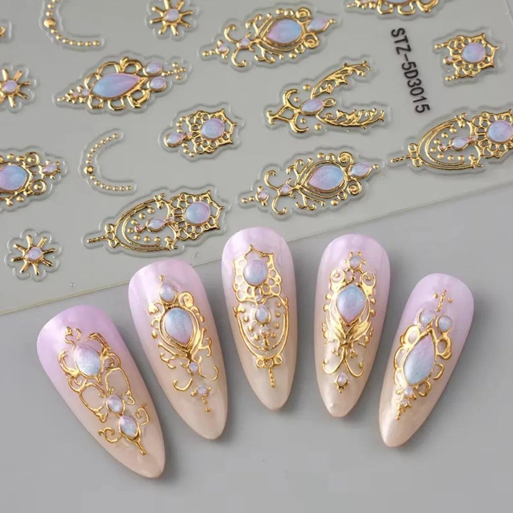 5D Baroque Nail Art Stickers | Crown Scepter Water Decals Nail Art Stickers QXL