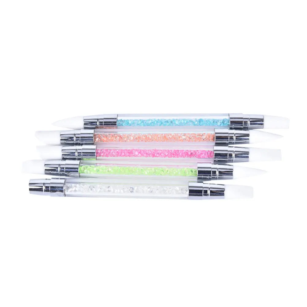 Dual-Tip Silicone Nail Art Carving Pen | Crystal Acrylic Handle Nail Art Carving Pen QXL Multi