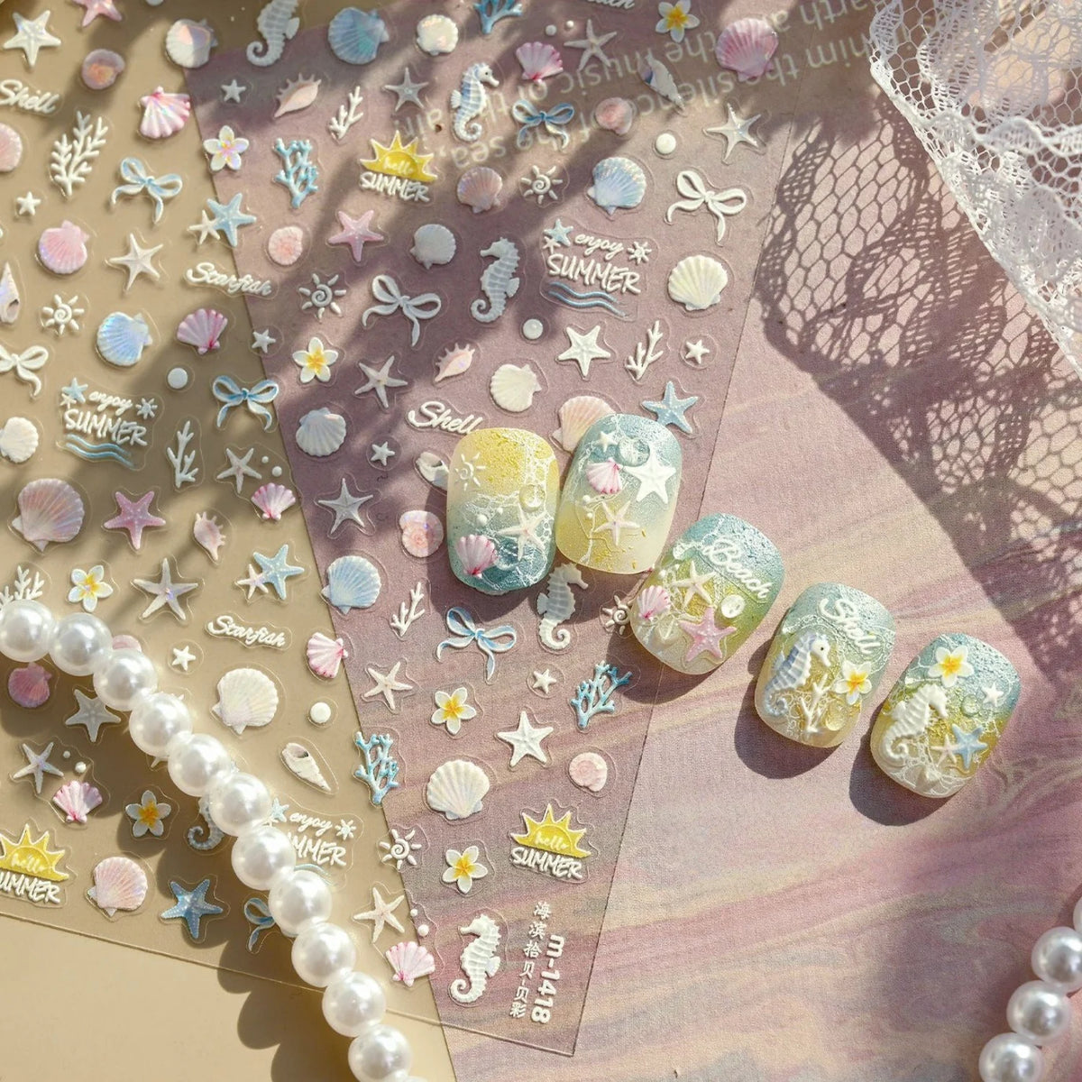 5D Ocean Nail Stickers – Seashell Starfish Beach Decals | NAILFYOU Nail Art Stickers QXL