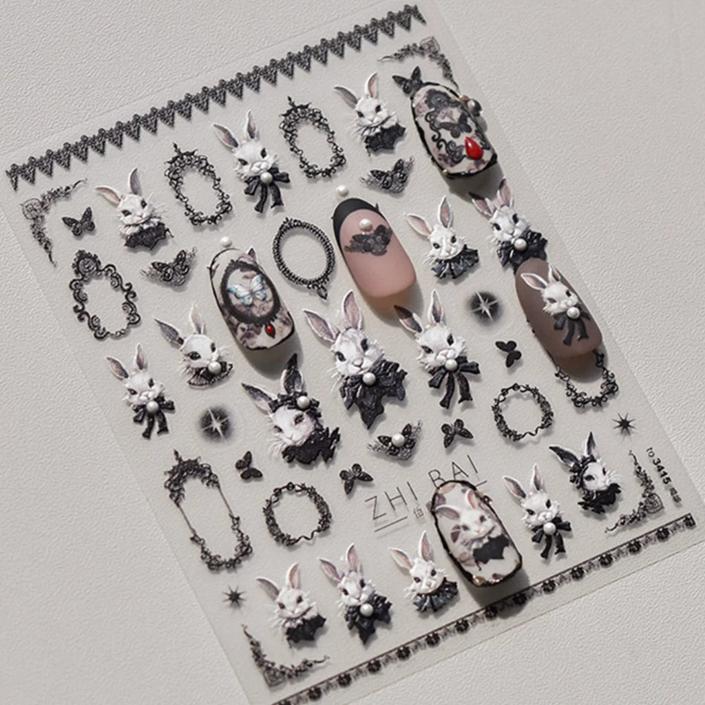 5D Gothic Rabbit Nail Art Stickers | Christmas Snow Decals Nail Art Stickers QXL