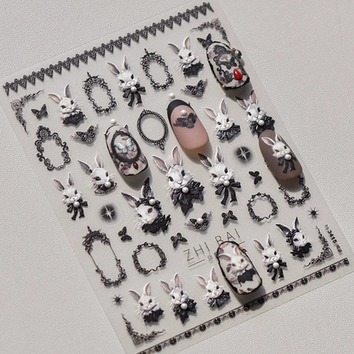 5D Gothic Rabbit Nail Art Stickers | Christmas Snow Decals Nail Art Stickers QXL