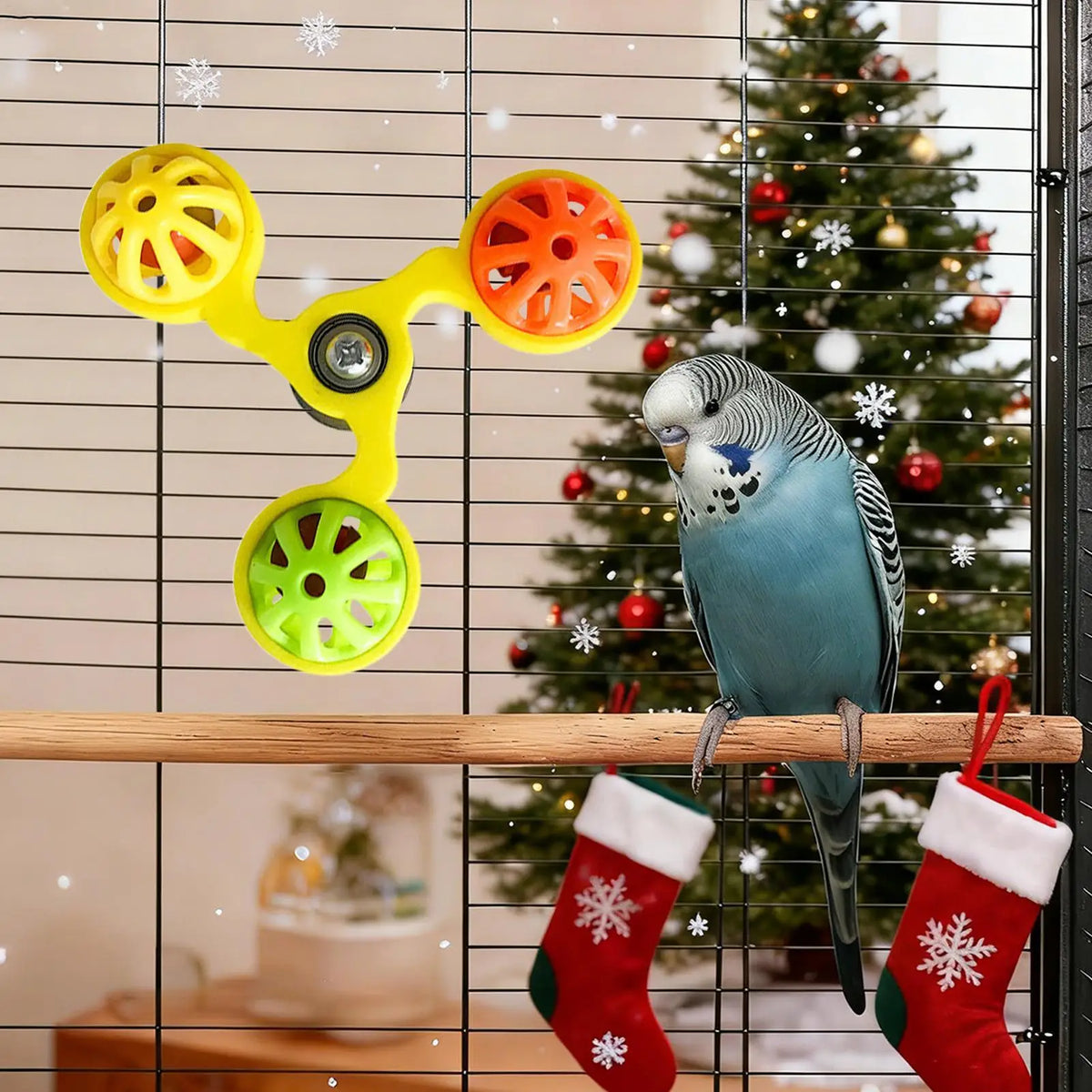 Rotating Windmill Bird Toy with 3 Bells | Parakeet Parrot Bird Cage Toy QXL