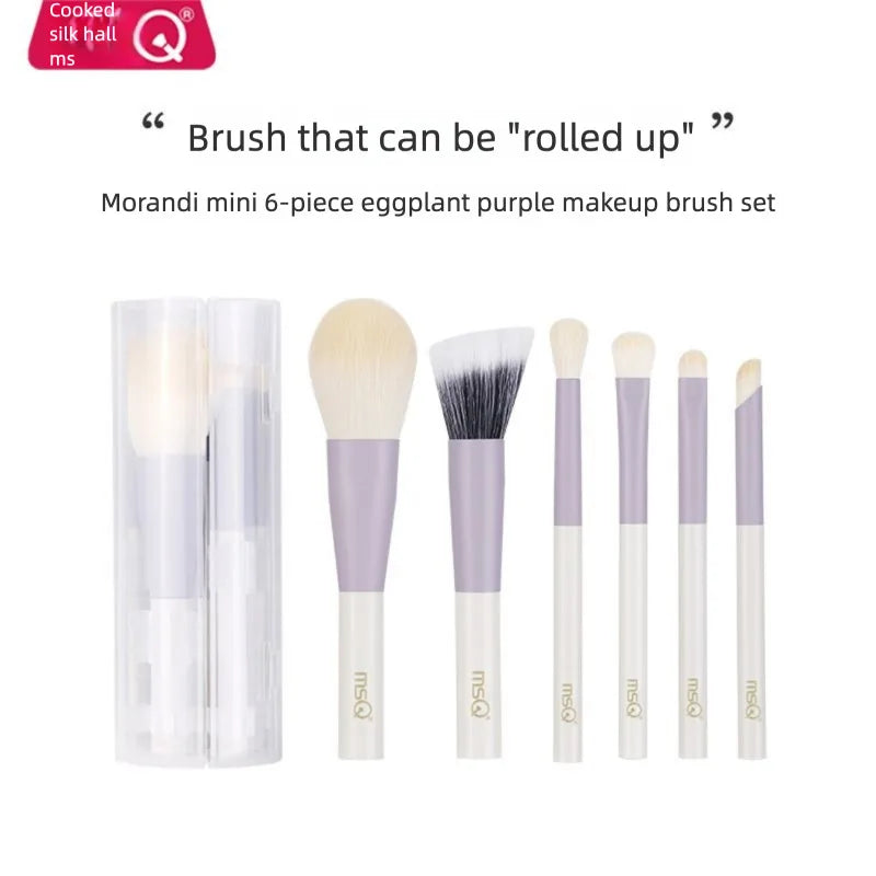 MSQ 6-Piece Morandi Mini Travel Makeup Brush Set Travel Makeup Brush Set QXL 6 eggplant purple
