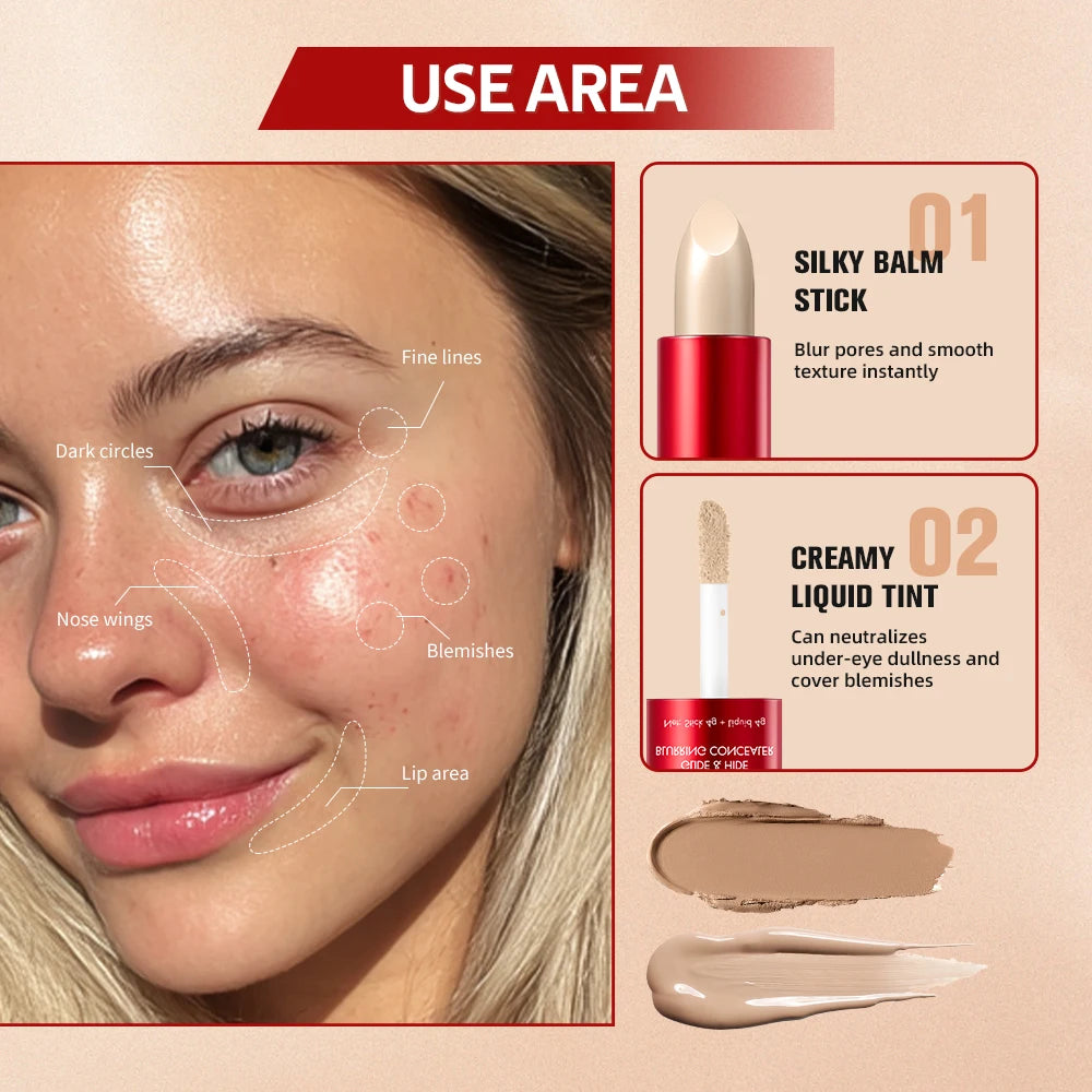 2-in-1 Liquid Concealer Balm Stick | High Coverage, Long-Lasting Liquid Concealer Stick QXL