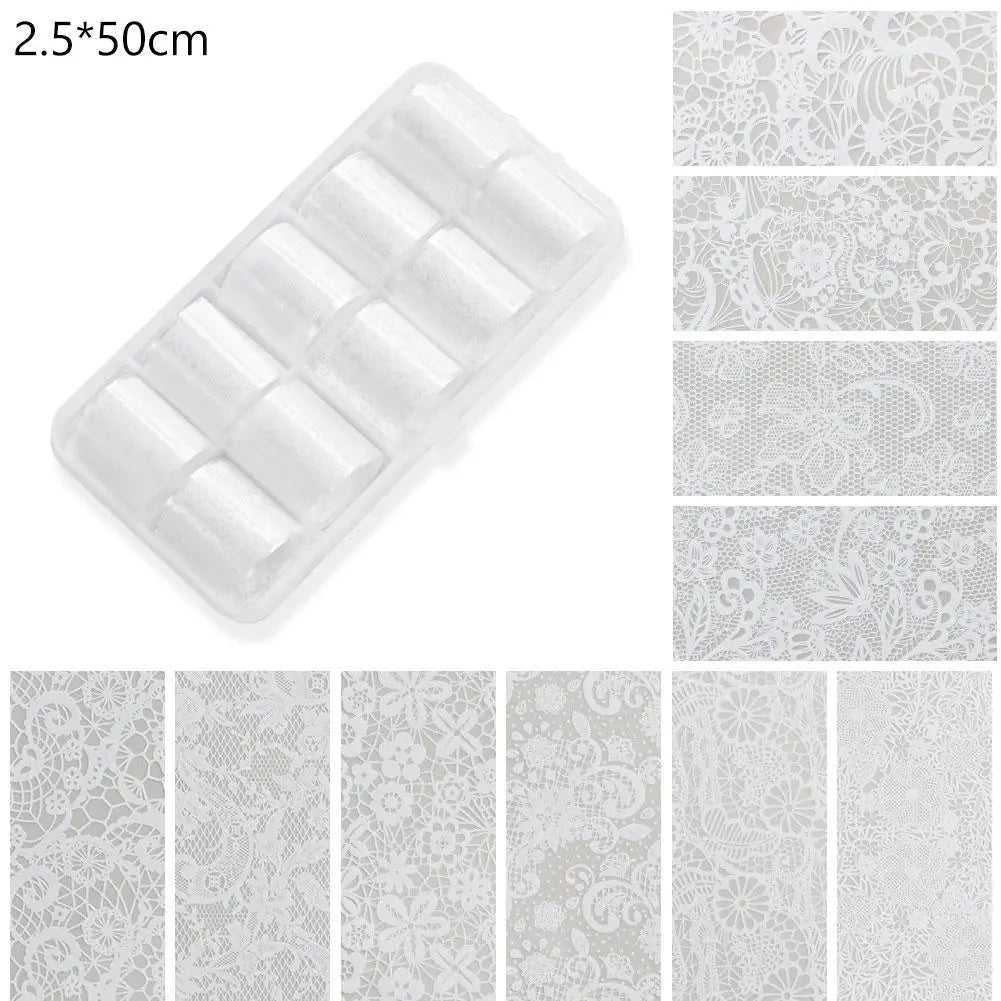 10-Roll Lace Nail Transfer Foils | Flower Pattern Sticker Set Nail Transfer Foils QXL C