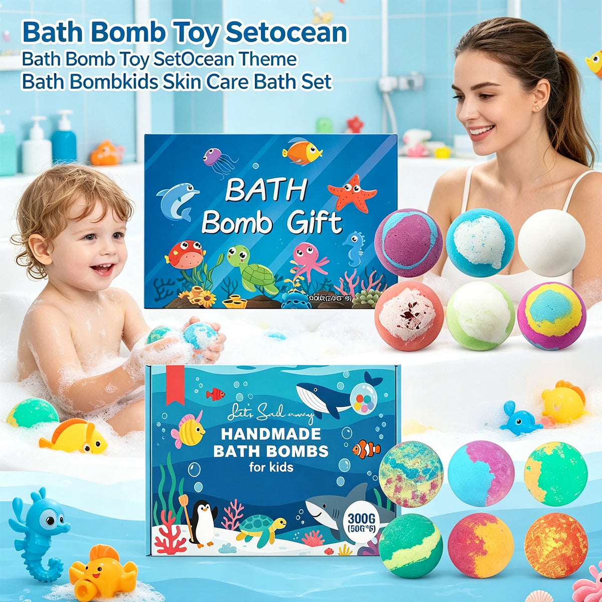 Ocean Theme Kids Bath Bomb Set | Bubble & Moisturizing 300g Kids Bath Bomb Set QXL
