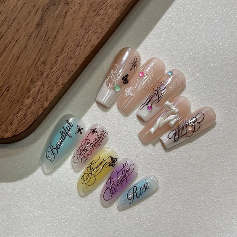 Gothic Silver Butterfly Nail Art Stickers | Cursive Script Decals Nail Art Stickers QXL