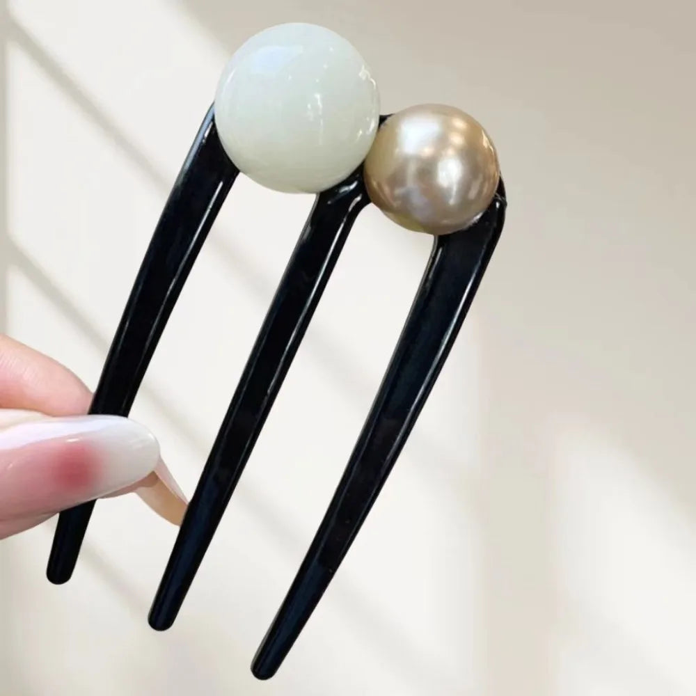 Pearl Bead U-Shape Hair Stick | Vintage Tortoise Bun Pin Hair Bun Pin QXL