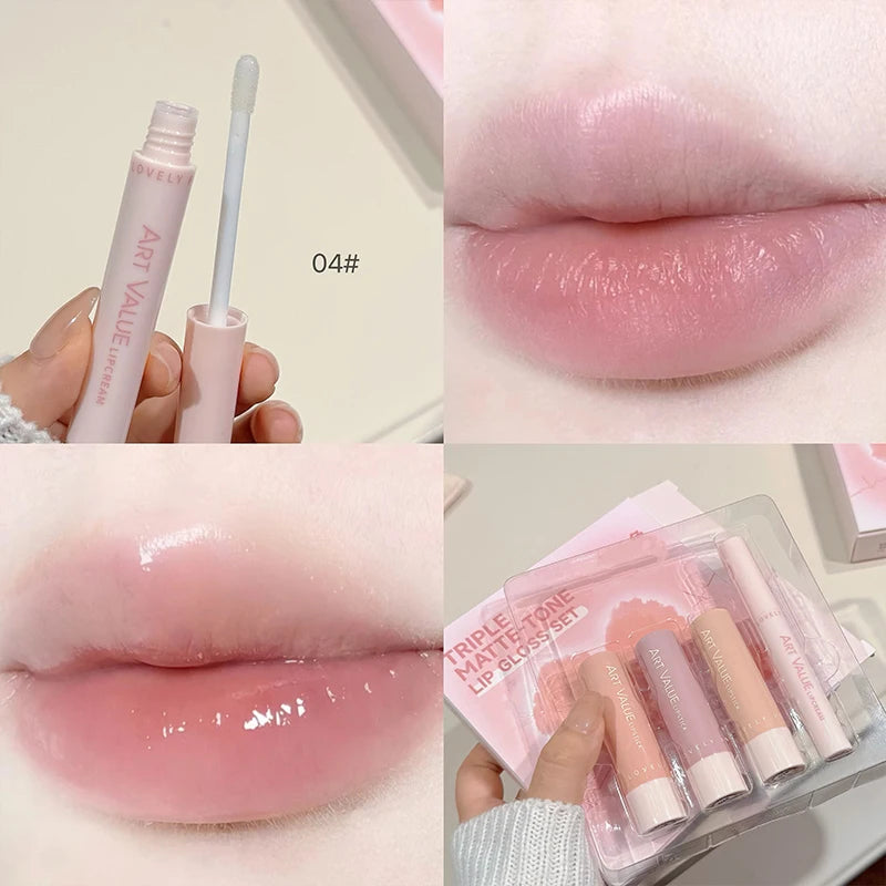 Art Value 4-Pc Matte Liquid Lipstick & Lip Balm Oil Set Lip Makeup Set QXL