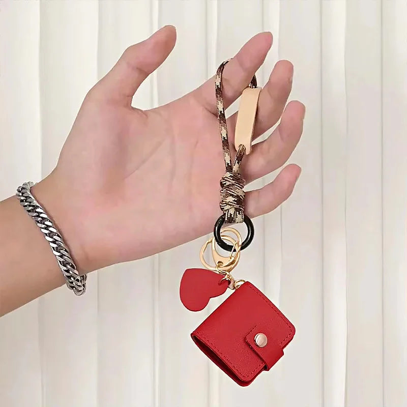 PU Leather Photo Wallet Keychain | Heart Cutout Wrist Strap Photo Wallet Keychain QXL