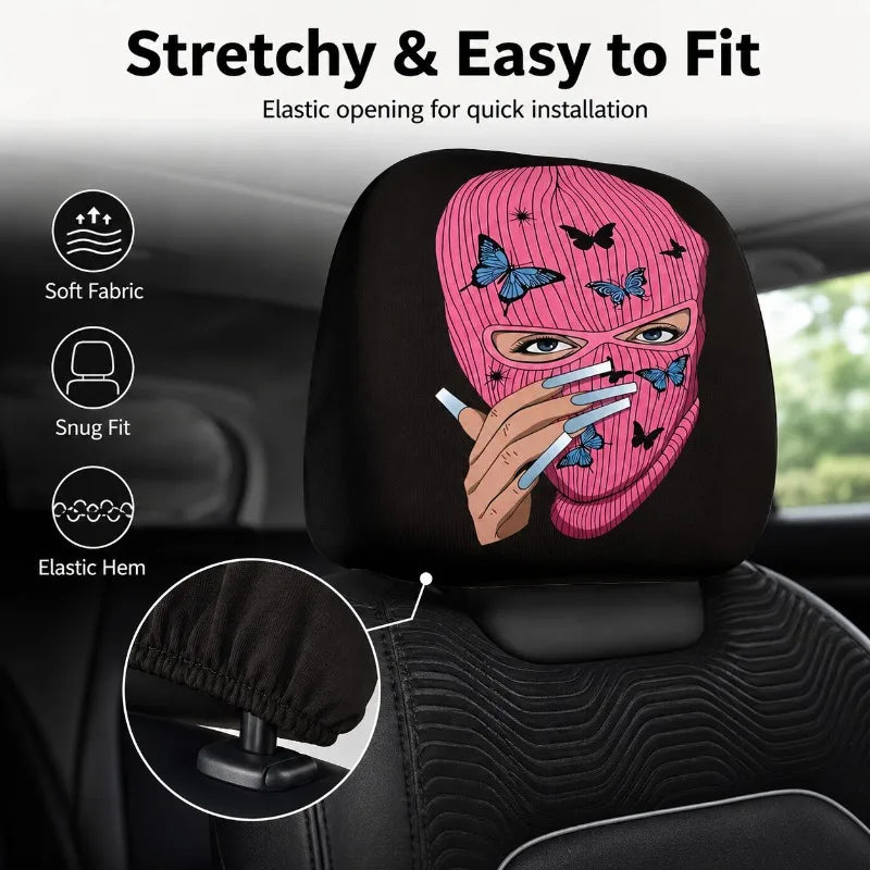 Pink Butterfly Car Headrest Cover | Stretch Fit, Universal Car Headrest Cover QXL