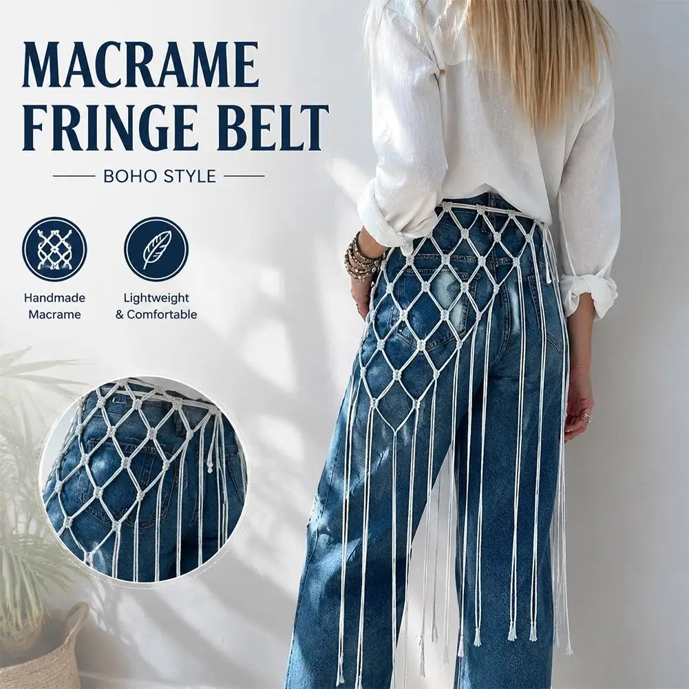 Bohemian Macrame Waist Belt | Fringe Tassel Body Chain Wrap Macrame Waist Belt QXL