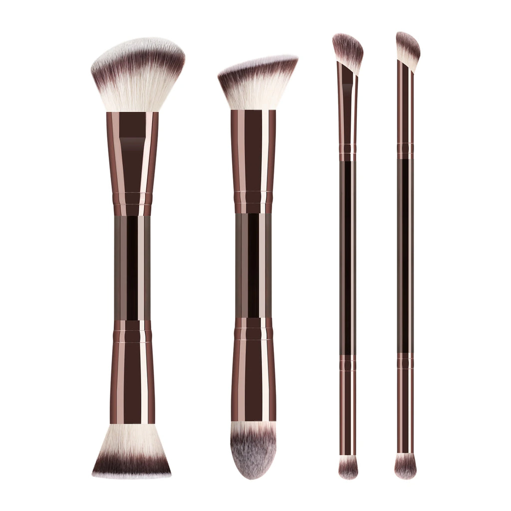 Ronshadow 4-Pc Double-Ended Makeup Brush Set | Face & Eye Makeup Brush Set QXL Coffee