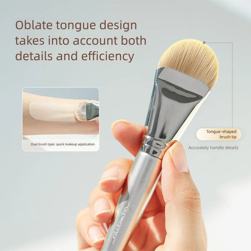 Tongue-Shaped Flat Foundation Brush | Synthetic Fiber Makeup Foundation Brush QXL