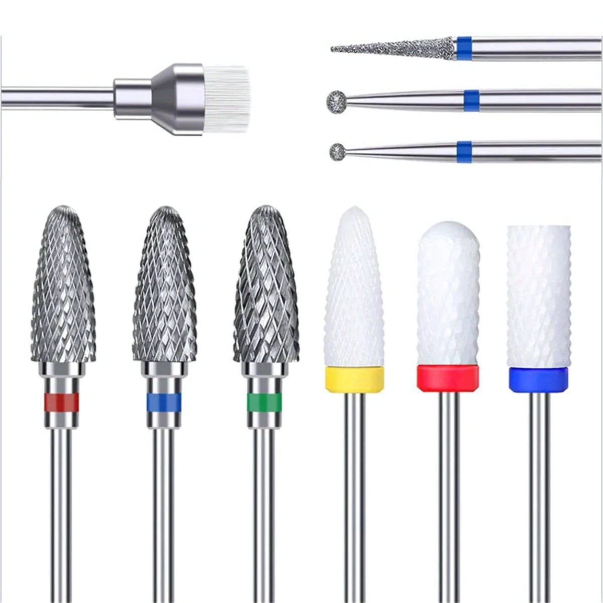 10-Pc Nail Drill Bits Set | Ceramic, Diamond & Carbide Nail Drill Bit Set QXL