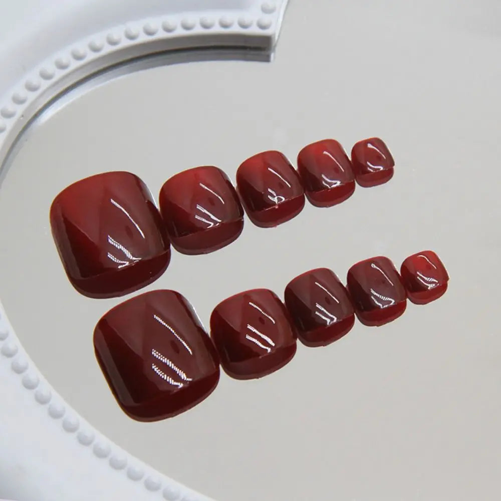24-Pack Short Square French Cat Eye Press-On Nails | Red Press-On Nail Tips QXL