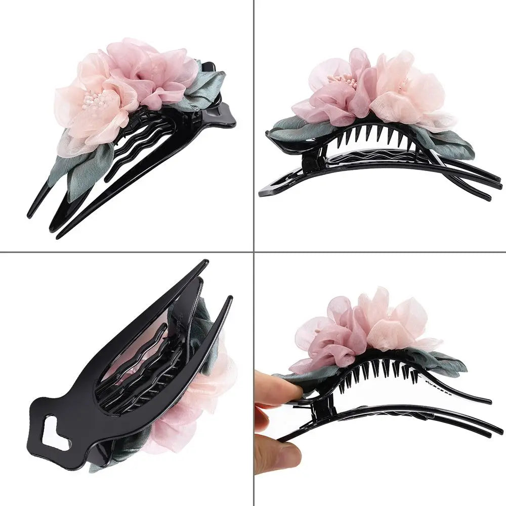 Fabric Flower Duckbill Hair Clip | Women's Elegant Barrette Hair Clip Barrette QXL