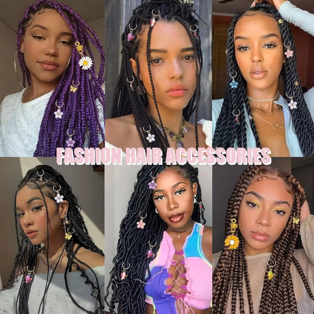 24-Piece Flower & Butterfly Dreadlock Hair Rings Set Dreadlock Hair Rings QXL