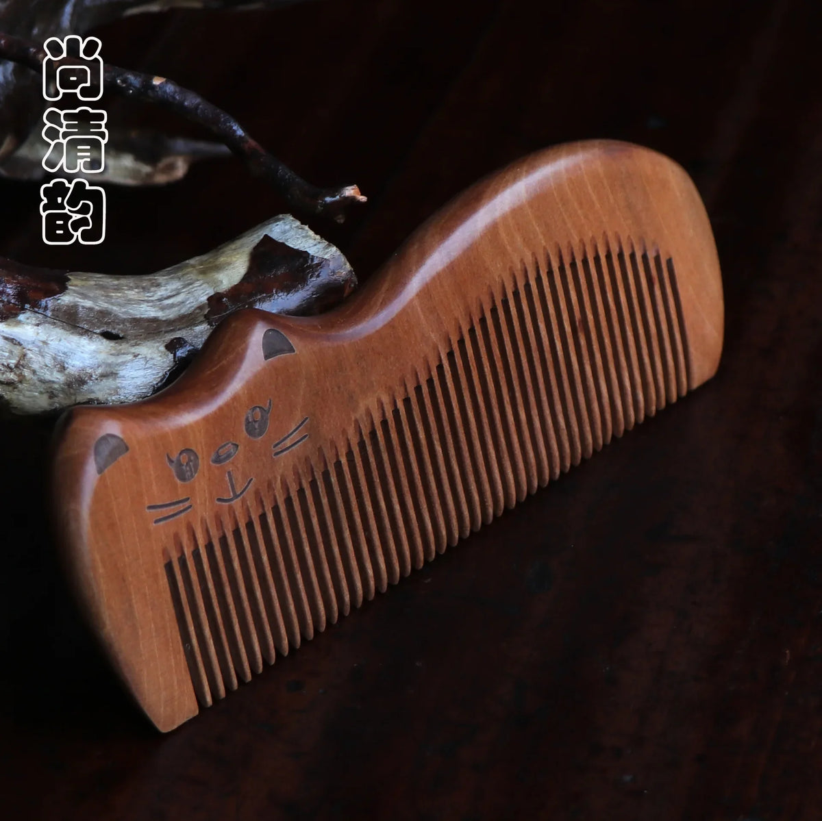 Peach Wood Cat Shape Comb | Anti-Static Scalp Massage Wooden Hair Comb QXL