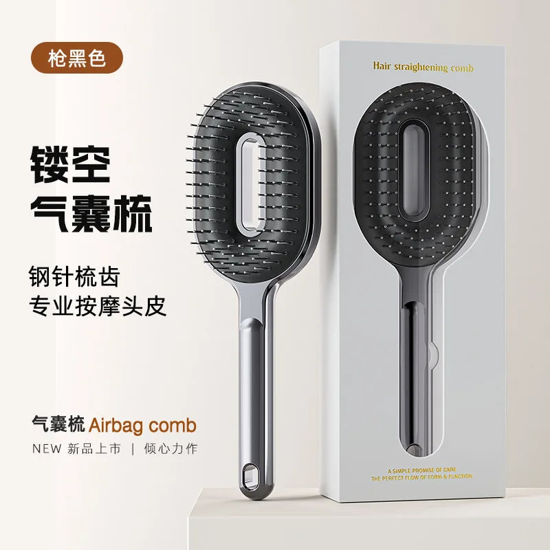 Anti-Static Air Cushion Paddle Brush | Steel Round-Tip Pins Air Cushion Brush QXL black