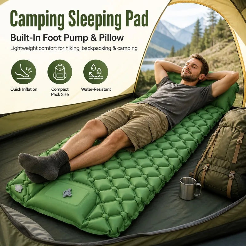 Camping Inflatable Sleeping Pad | Foot Pump & Pillow | TPU Inflatable Sleeping Pad QXL