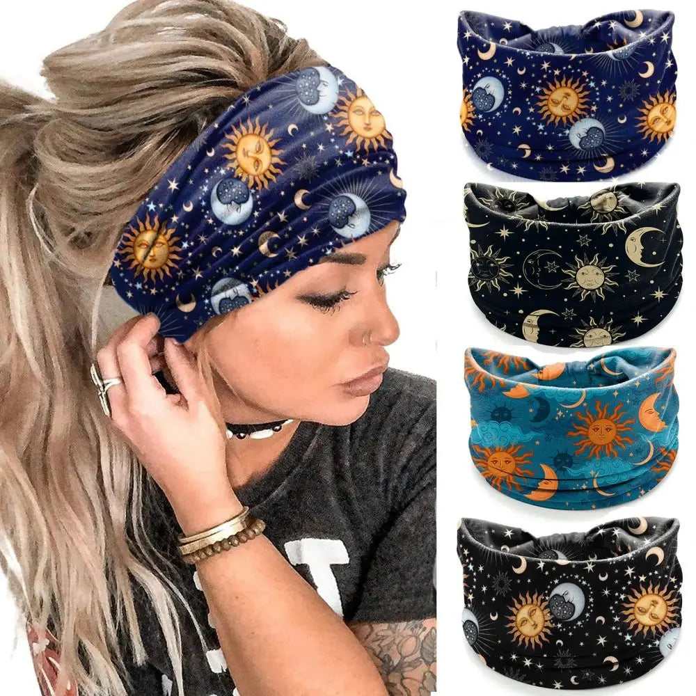 Elastic Wide Knot Headband | Boho Floral Star Print Women Knotted Headband QXL