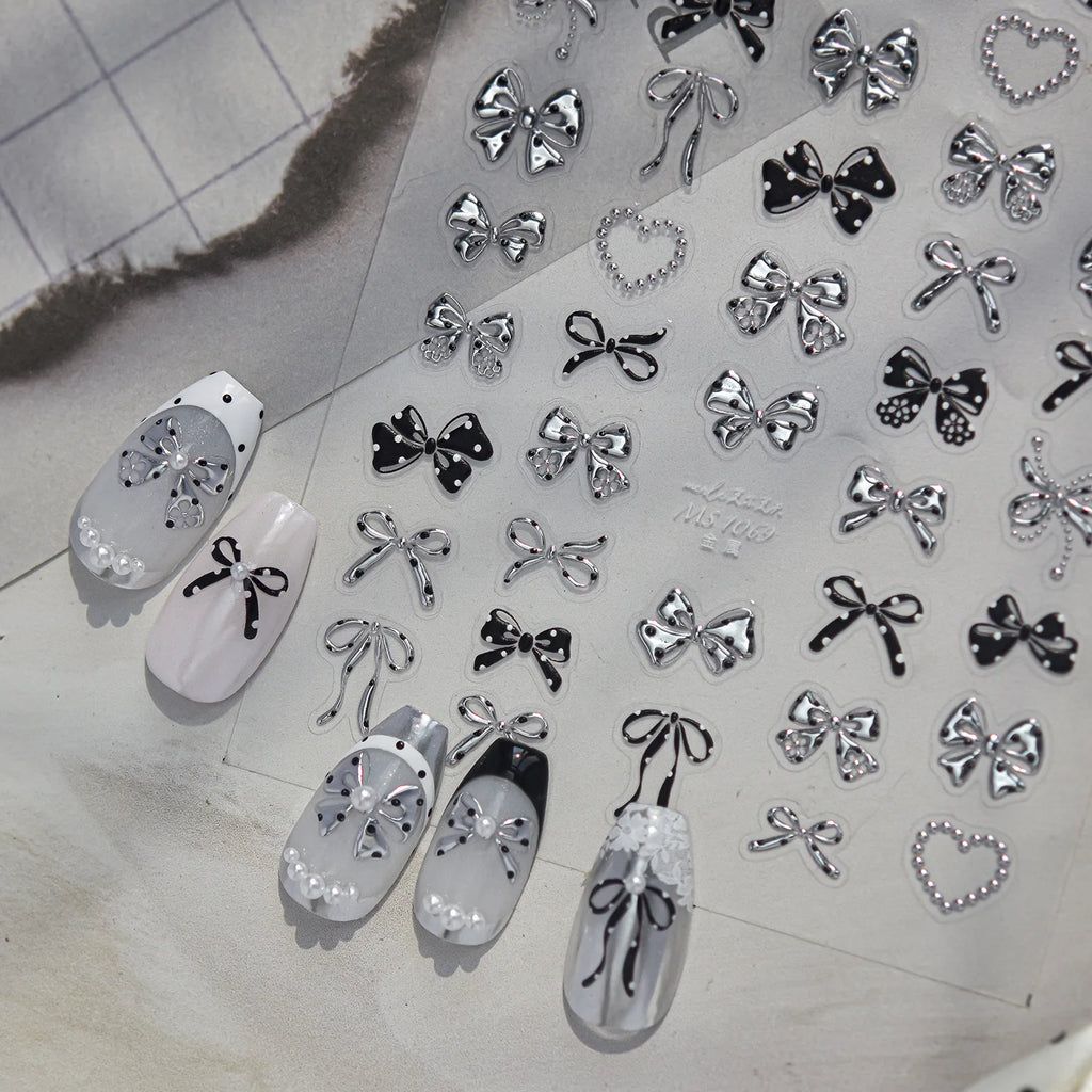 5D Self-Adhesive Nail Stickers – Bow Pearl Rhinestone Decals Nail Art Stickers QXL
