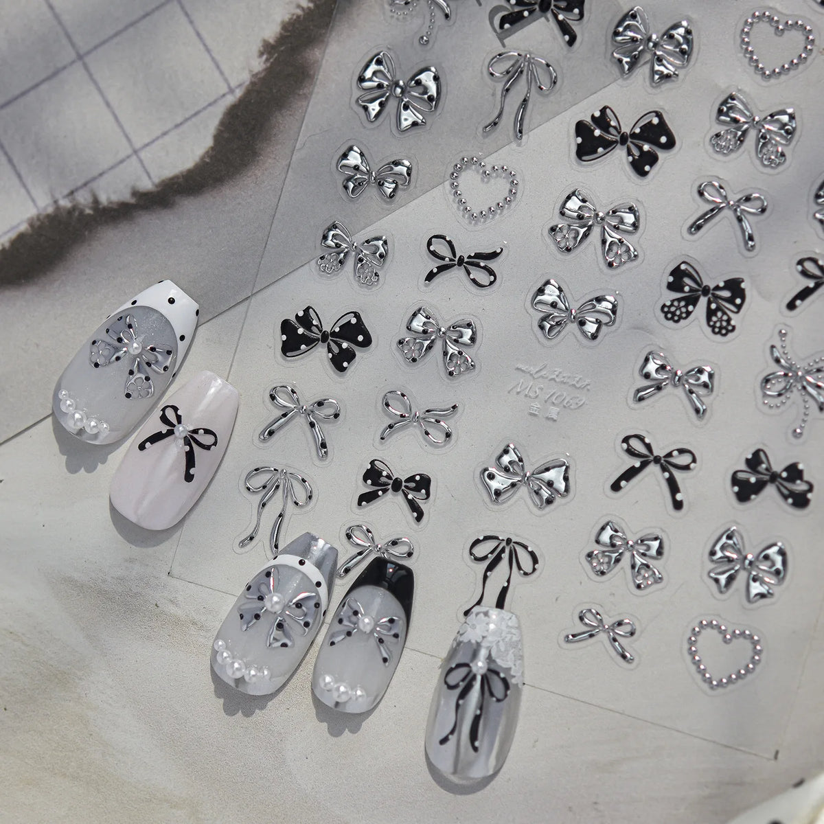 5D Self-Adhesive Nail Stickers – Bow Pearl Rhinestone Decals Nail Art Stickers QXL