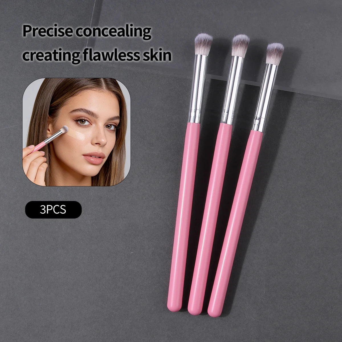 KOSSHOW 3-Pack Oblique Concealer Brushes – Soft & Precise Concealer Brush Set QXL Pink