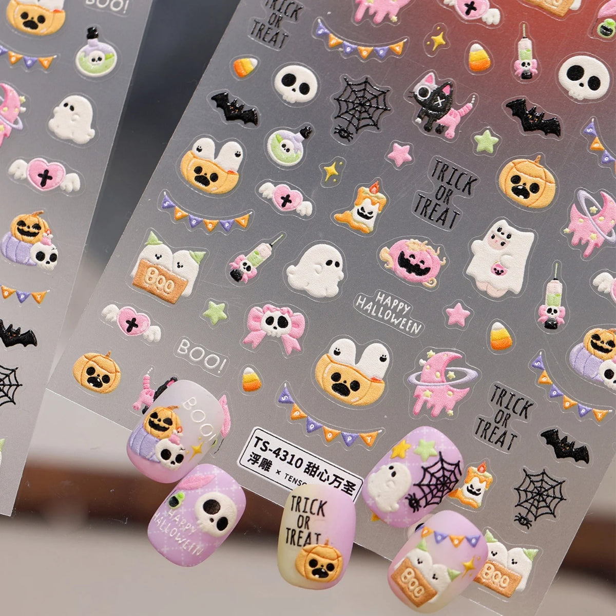 Halloween 5D Nail Stickers – Ghost Pumpkin Bat Spider Web Decals Nail Art Stickers QXL