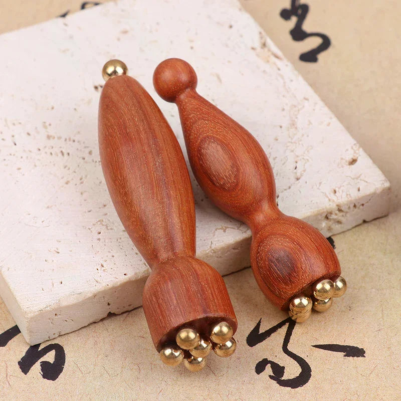Lotus Seedpod Brass & Rosewood Eye Gua Sha Stick Gua Sha Massage Tool QXL