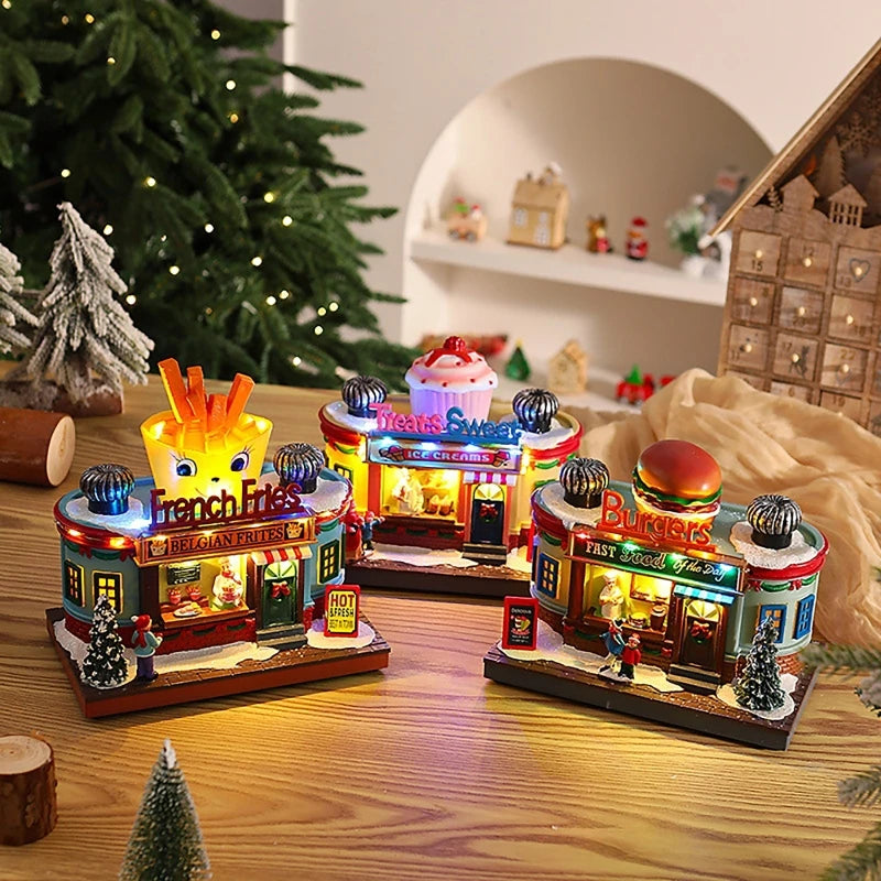 Christmas Glowing Music Box | USB Santa Village Display Gift Christmas Music Box QXL