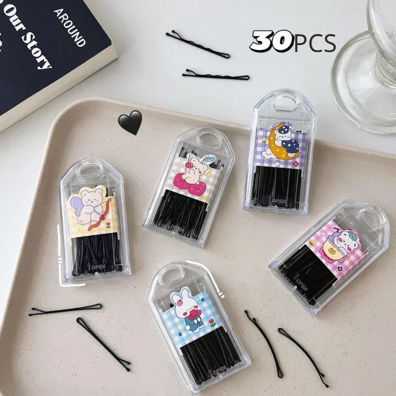 30-Pack Metal Bobby Pins | Black Straight & Wave Hair Clips Bobby Pin Set QXL