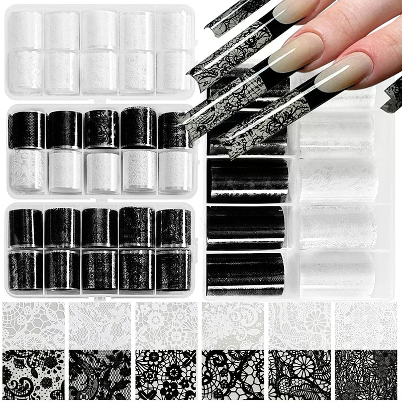 Lace Floral Nail Transfer Foils | Retro Starry Sky Stickers Nail Transfer Foils QXL