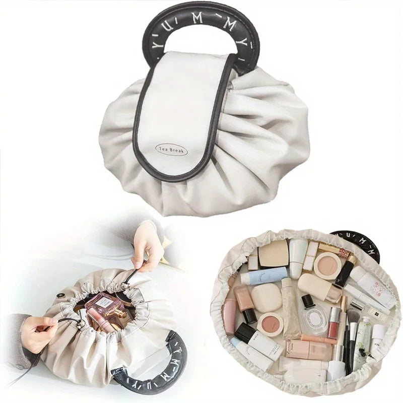 Drawstring Makeup Bag | PU Leather Travel Cosmetic Organizer Drawstring Cosmetic Bag QXL
