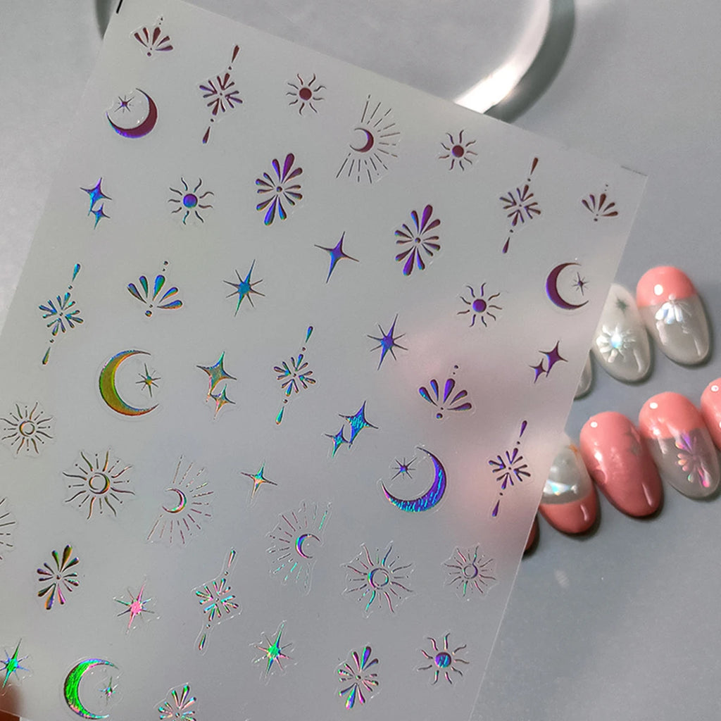 5D Star & Moon Nail Art Stickers | Laser Slider Decals Nail Art Stickers QXL