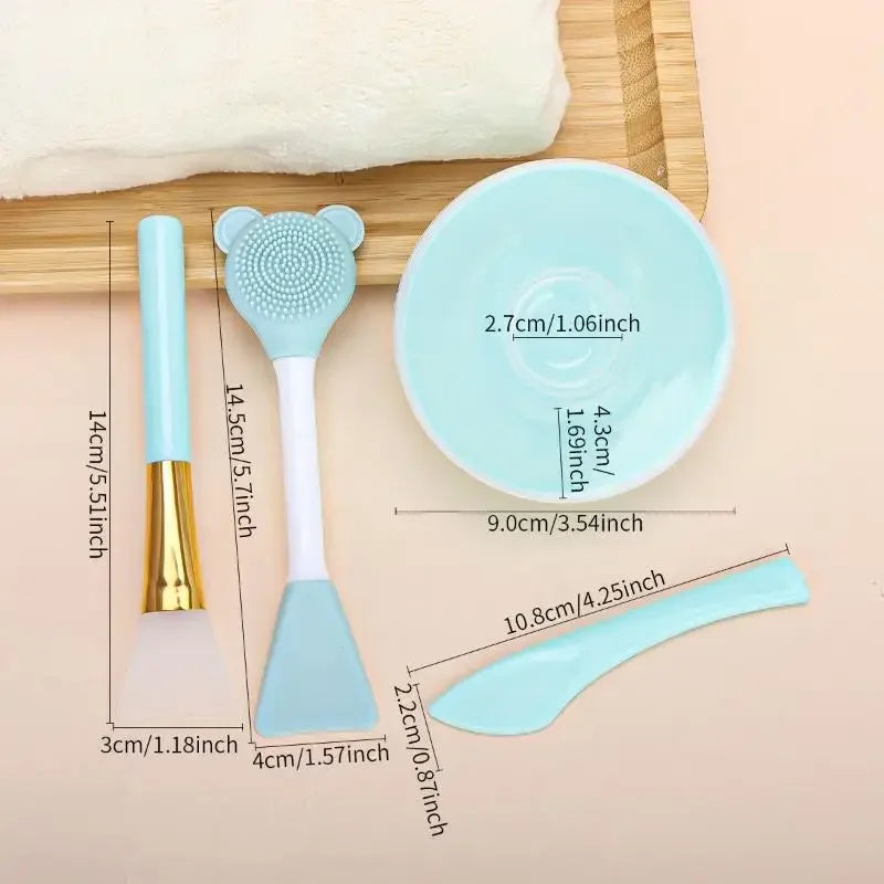 4-Piece Face Mask Mixing Bowl Set | DIY Spatula & Brush Kit Face Mask Tool Set QXL