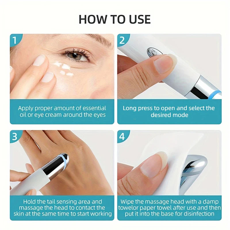 3-Color LED Eye Beauty Wand | Warm Compress & Vibration LED Eye Beauty Wand QXL