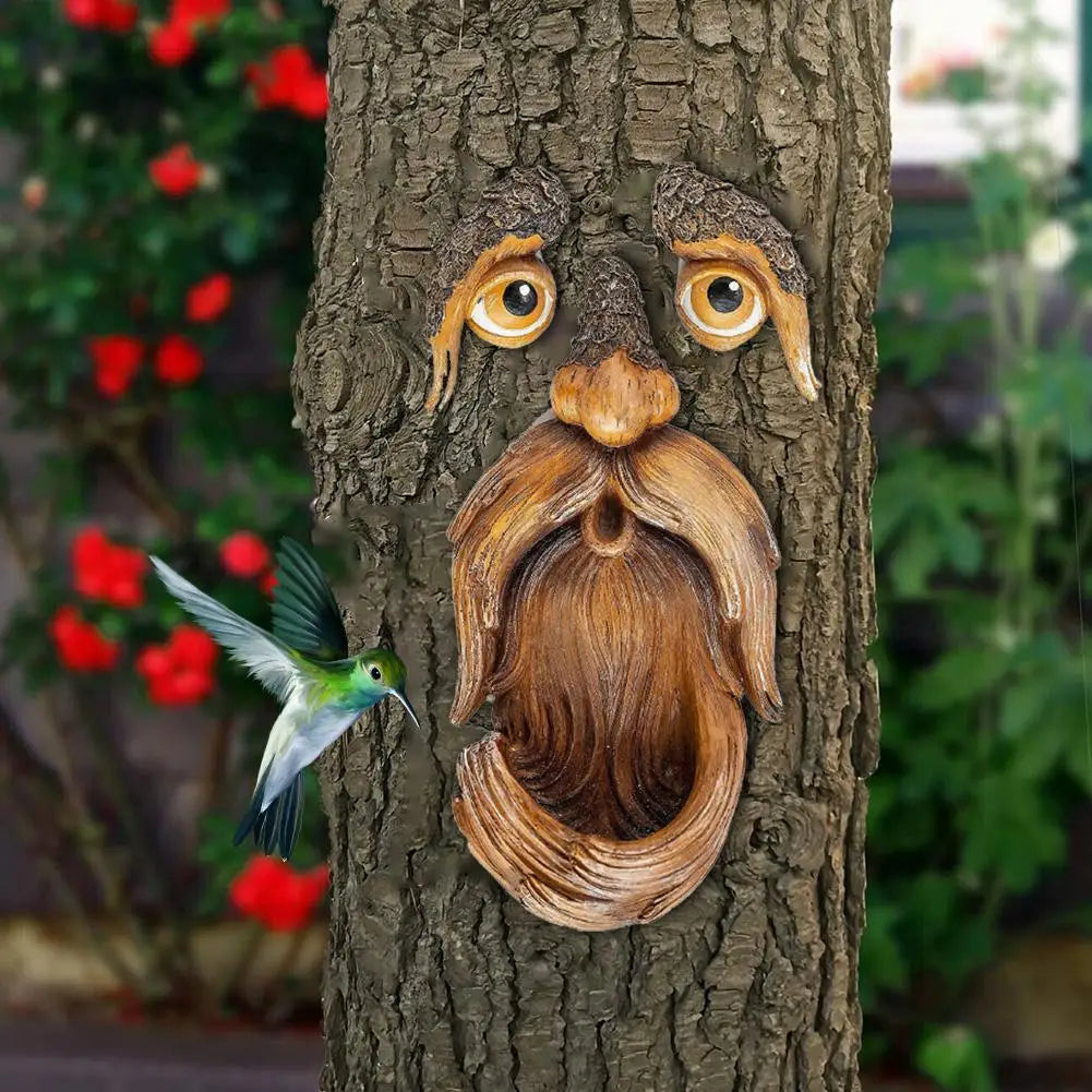 Old Man Tree Face Bird Feeder | Funny Garden Sculpture Decor Garden Sculpture QXL