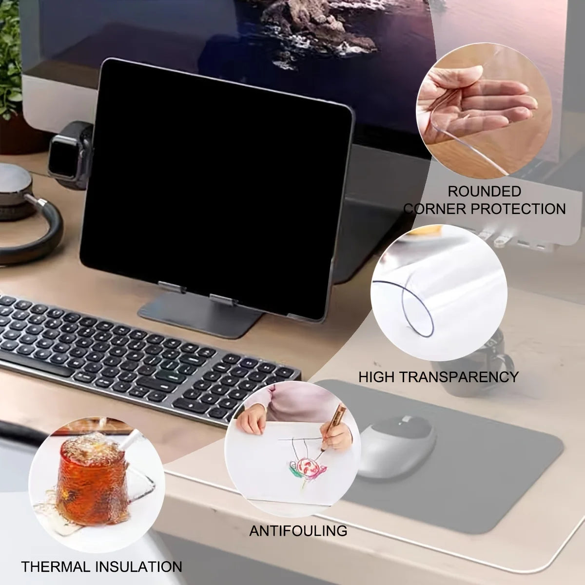 Clear PVC Desk Pad | Anti-Slip Heat-Resistant Writing Mat Desk Pad Mat QXL