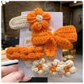 4-Pack Kids Knit Flower Bow BB Hair Clips | Festive Barrettes Kids Hair Clips QXL 4Pcs-Orange