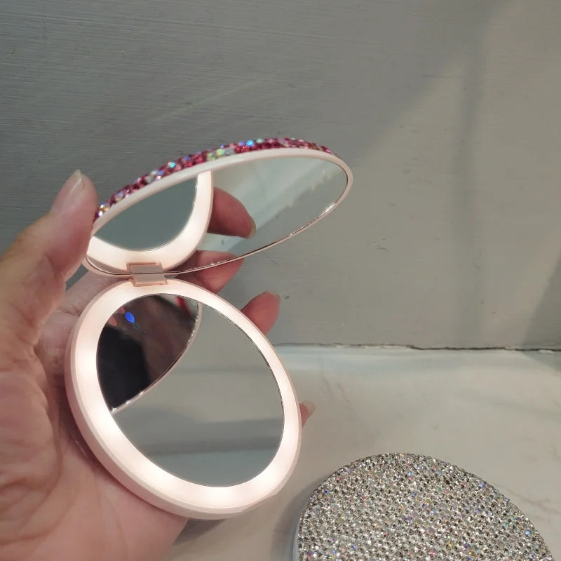 LED Rechargeable Makeup Mirror | Crystal Foldable Portable LED Makeup Mirror QXL